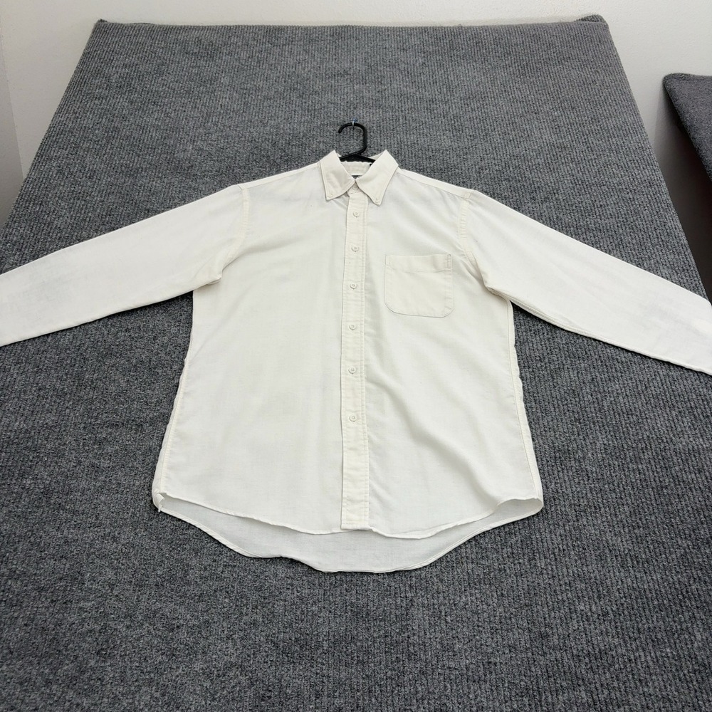 Vintage Lands End Shirt Mens 15/35 Ivory Cotton Blend Oxford Button Down Classic